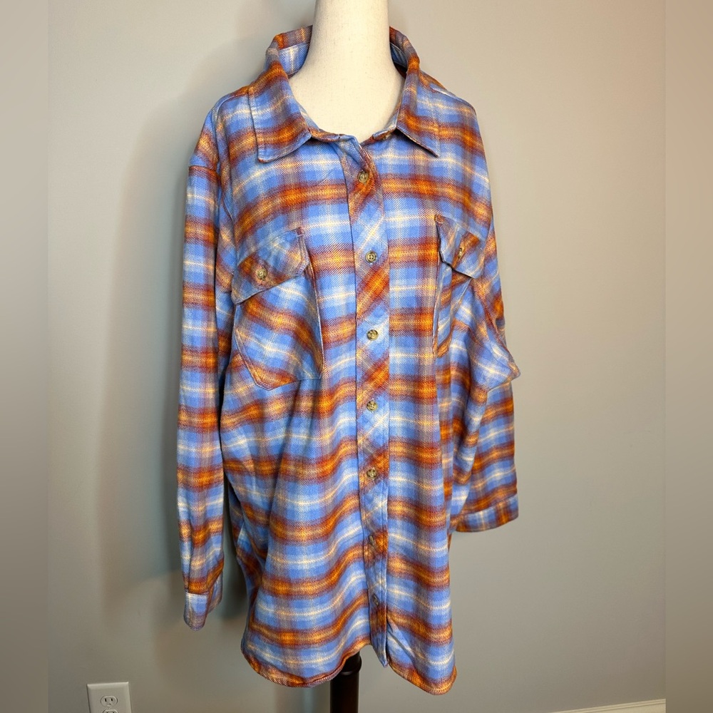 Sz 4X Duluth Trading long sleeve legendary softness folklore flannel blue plaid